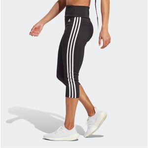ADIDAS  HIGH-RISE-3-STRIPES 3/4 CLIMALITE LEGGINGS BLACK WHITE